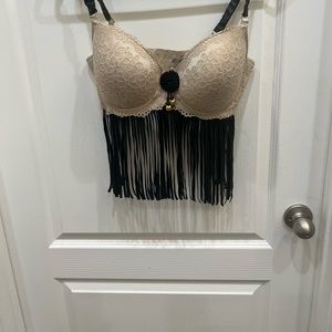 Selena PUSH-BRA top.  SZ 36DD vegan leather straps and 9" fringe.